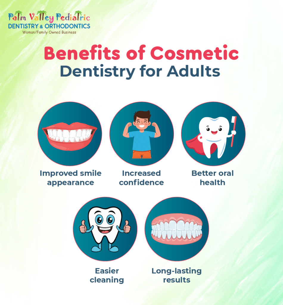 Infographic showing the benefits of cosmetic dentistry for adults